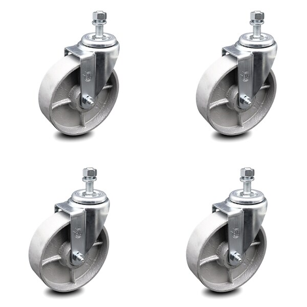 Service Caster 5 Inch Semi Steel Wheel Swivel 3/8 Inch Threaded Stem Caster Set SCC-TS20S514-SSS-381615-4 - main